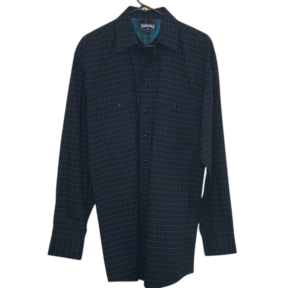 Panhandle Pearl Snap Men's Shirt Size Medium Tall Western Casual Green Dark Grey - Picture 14 of 14
